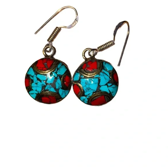 Handcrafted Bohemian Red and Turquoise Jewelry Set - Picture 6 of 7